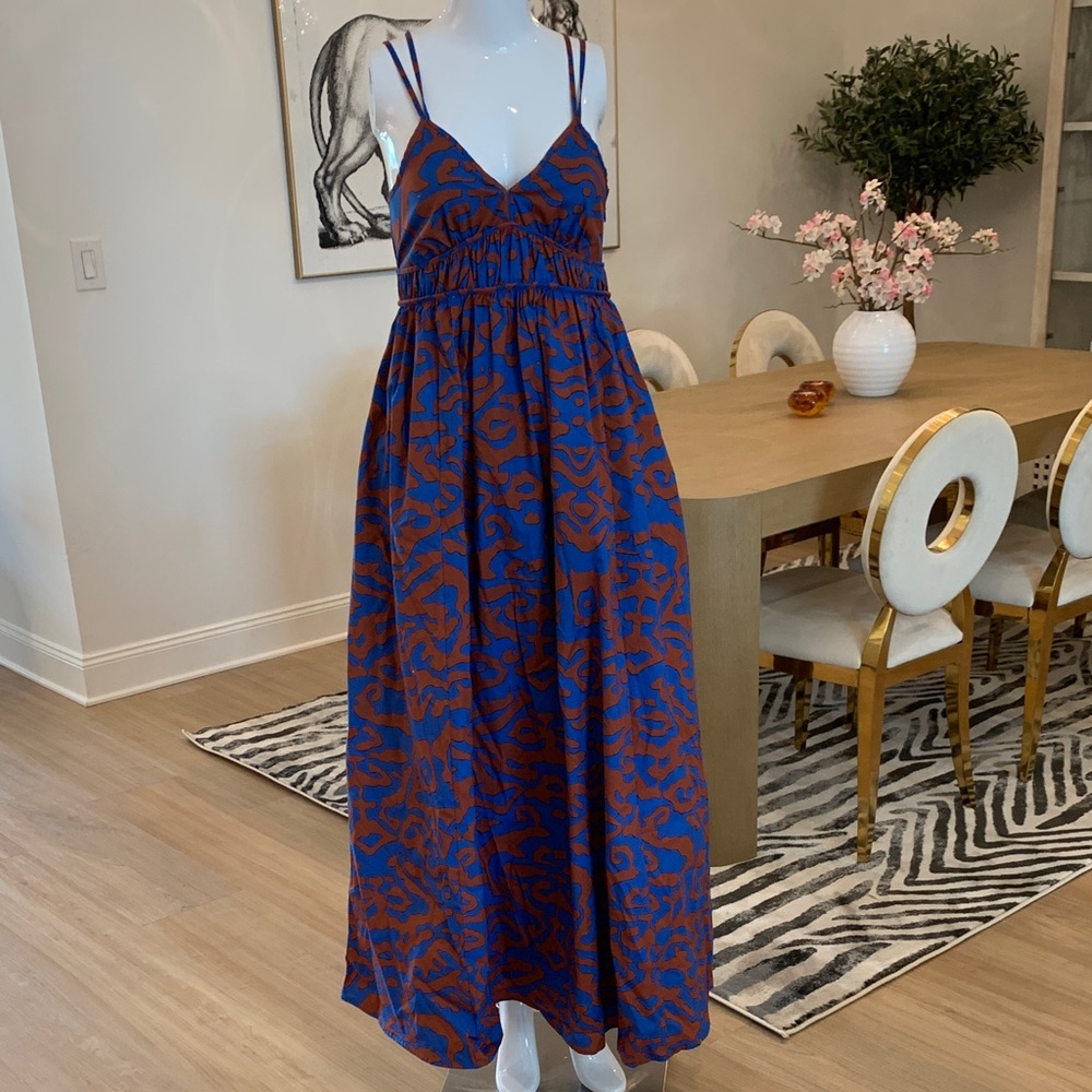 Nine West Blue and Rust Patterned Maxi Dress